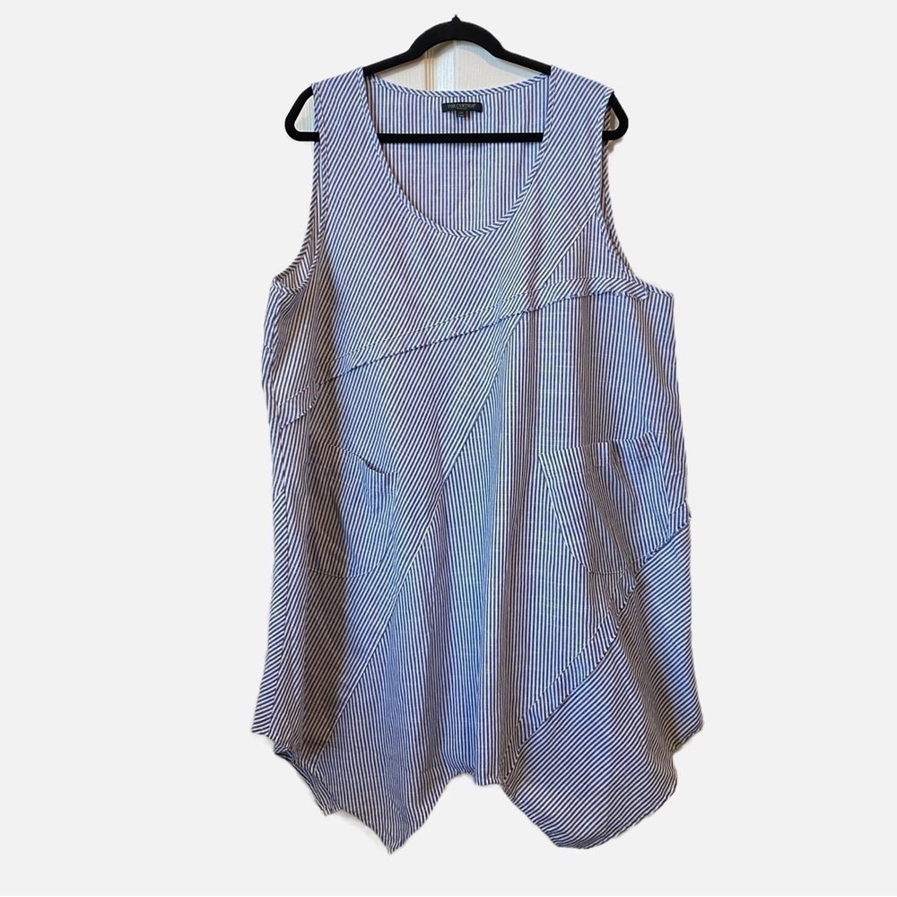 For Cynthia Linen Cotton Blend Boho Shark Bite Hem Pinstriped Dress Women’s 2X